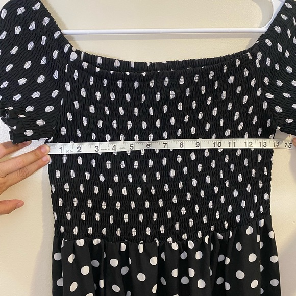 Black Polka Dot Off-Shoulder summer maxi Dress  side slits  XL New without tags - Picture 9 of 10